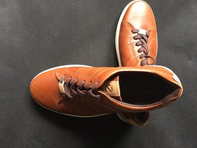 Ecco Sneakers Shoes New Men s EU 44 Brown Leather Danish Design, White Sole, NEW