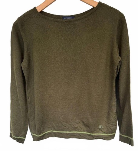 Burberry London, VTG Burberry London 100% Cashmere Jumper Olive Green Boat Neck Womens Small