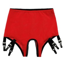 Luallacki Sultry Open-Crotch Garter Panty with Adjustable 6 Straps Suspender ...