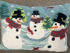 Christmas Pillow Pier 1 One Accent 3D Snowman Winter  17x12