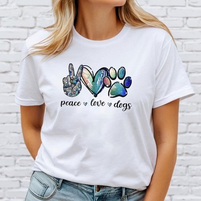 Dog Lover Peace Love Dogs Shirt Puppy Paw Print Gift Hippie Dog Owner Tee