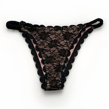 SHEIN Women's Sheer Black Lace Scalloped High Cut Brazilian Bikini Bottom XL New