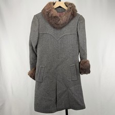 Vintage 50s Wool Tweed Coat Mink Fur Collar Cocoon Mid Century Snap