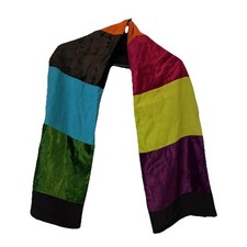 Kenneth Cole Bold Color Block Scarf Black Rayon Velour Purple Yellow Red 54