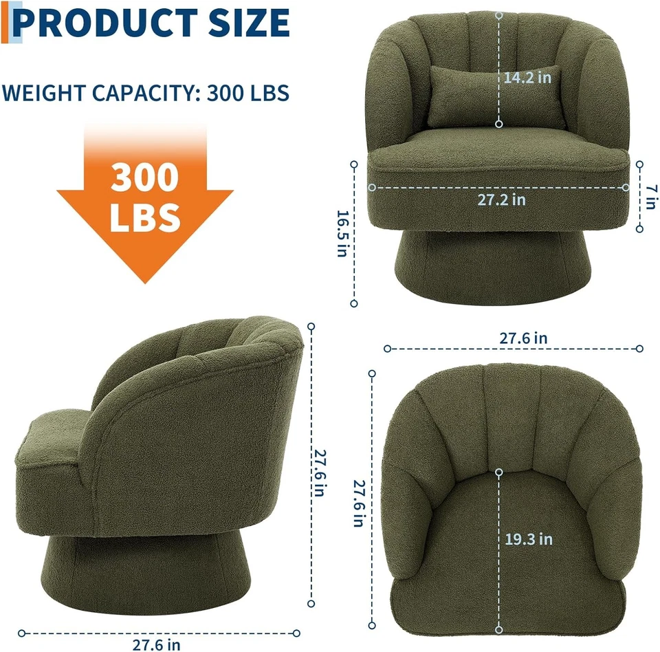 Silla moderna giratoria de tela con acento de barril silla individual cómoda silla redonda Foto 3 de 4