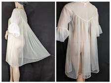 VTG Deena Sheer Chiffon Lace Green Peignoir Dressing Gown Babydoll Style Robe