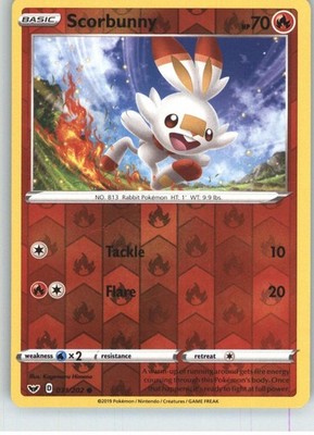 Scorbunny 031/202 Common Sword & Shield Pokemon Reverse Holo Near Mint