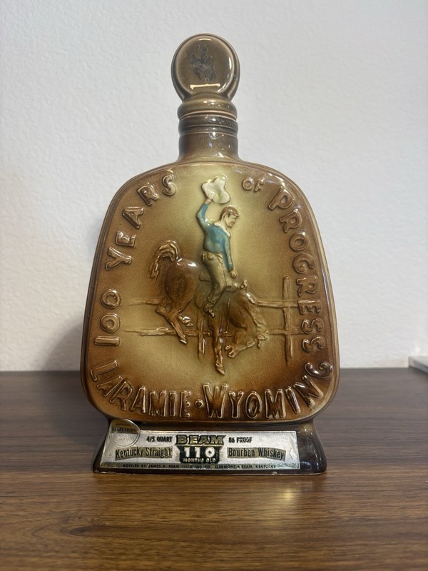 1968 Jim Beam Laramie, Wyoming Centennial Jubilee Bourbon Whiskey Decanter used