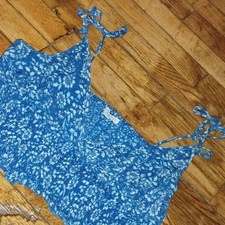 Patrons of Peace Blue Floral Tie Strap Cropped Sleeveless Tank Top Size M