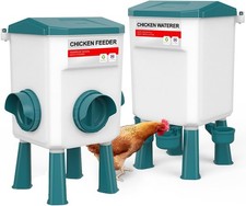 Chicken Feeder and Waterer Set 3 Gallon No Waste Hanging for Coop Blue
