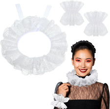 3er-Pack Spitze Rüschen Kragen Manschetten Set Weiß Spitzenkragen Halskrause Man