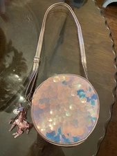 Rose Gold Pink Sequin Girl shoulder Crossbody bag Purse Unicorn Keychain NEW