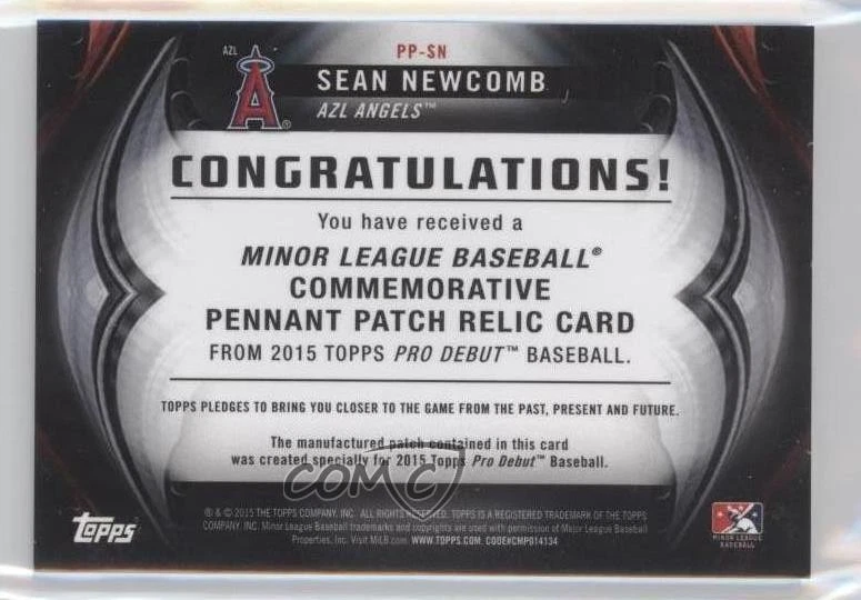 2015 Topps Pro Debut Pennant Manufactured Gold /50 Sean Newcomb #PP-SN Patch - Image 2 of 2