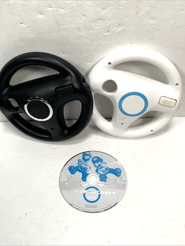 Mario Kart Wii Nintendo Wii Video Game DISC ONLY With (2) OEM Wii Wheels *Tested