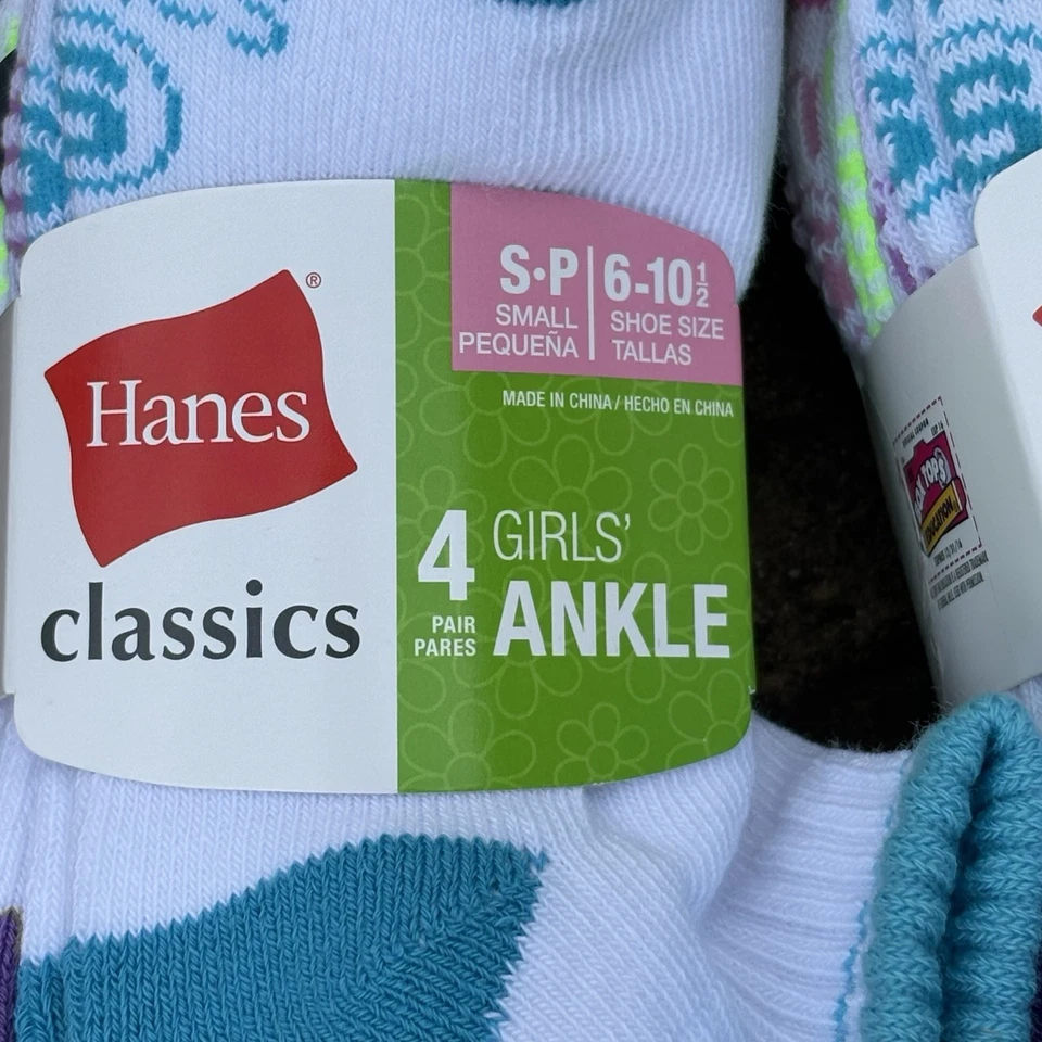 Lote de 3 paquetes de calcetines tobilleros Hanes para niñas talla S 6-10,5 coloridos 12 pares nuevos con etiquetas Foto 4 de 4