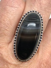 Vintage Handmade Black and White agate White Bronze Silver Gothic Ring