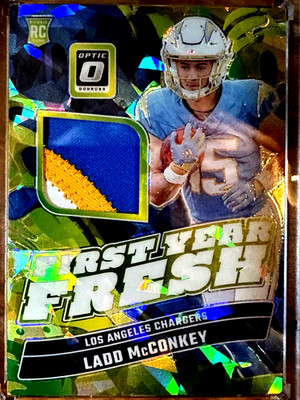 LADD MCCONKEY 2024 OPTIC FYF BLUE HYPR PRIZM 3 CLR JERSEY#MATCH 15/49 SSP 1/1 RC