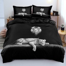 Lion Couple Duvet Cover Set with Pillow Shams Animal Lions Queen, Lion205