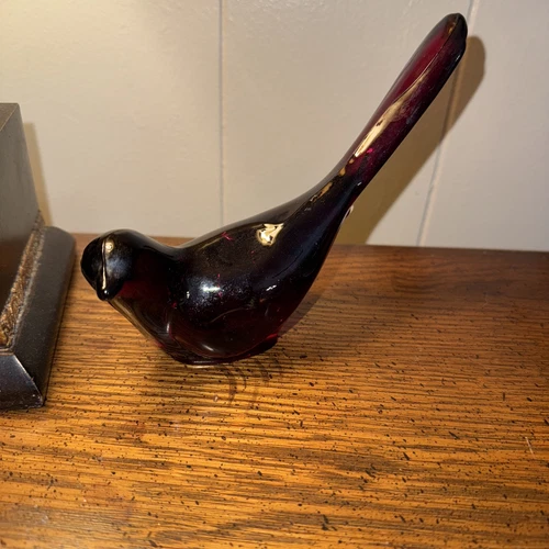 Fenton Ruby Red Amberina Bird of Happiness Glass Figurine Long Tail Marked