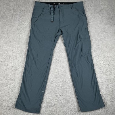 Prana Pants Mens 38x30 Green Blue Stretch Zion II Slim Roll Up Snap Belted Cargo