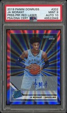 2019 Donruss Ja Morant #202 /15 PSA 9/10 Auto Red Blue Laser /15 Rated Rookie