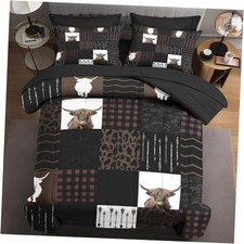 7 Pcs Size Comforter Set with 2 Pillowcases 2 Shams Animal Full Highland Cow