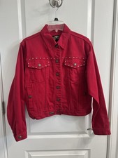 Women's 90s Harley Davidson Red Denim Jacket Size Med- Snap Button Up Riveted