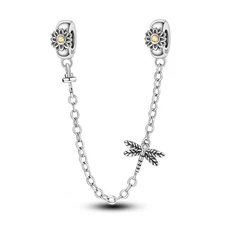 MULA 925 Sterling Silver DIY Charm Safety Chain Sunflower Dragonfly for Bracelet