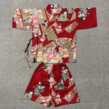 Yukata Robe Kimono Jinbei Little Red Dolls Girls Set Size M 100 Cotton Summer