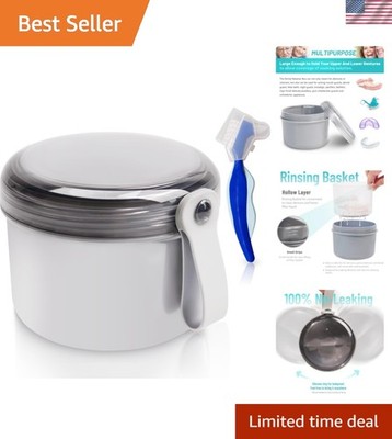 Denture Case with Denture Brush, No Leak Denture Bath Box, Denture Travel Cas...