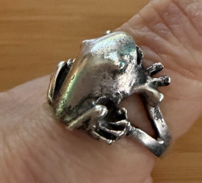 925 Sterling Silber Frosch Ring Größe 9 3D Figur Tier Natur Statement