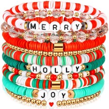 Leitee 10 Pcs Christmas Bracelets Gifts for Women Heishi Surfer Bracelets Pol...