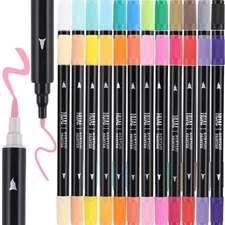 24 Colors Dual Tip Acrylic Paint Pens, Fine & Dot Tip Premium Coloring Marker...