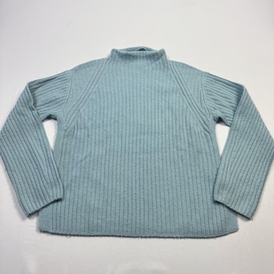 Vince Sweater Womens Medium Blue Wool Cashmere Mock Neck Ribbed Knit Pullover