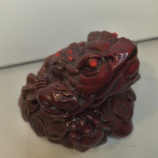 Vintage Frog Toad Dragon Cherry Deep Red Heavy Resin Figurine 3.5"T Money Wealth