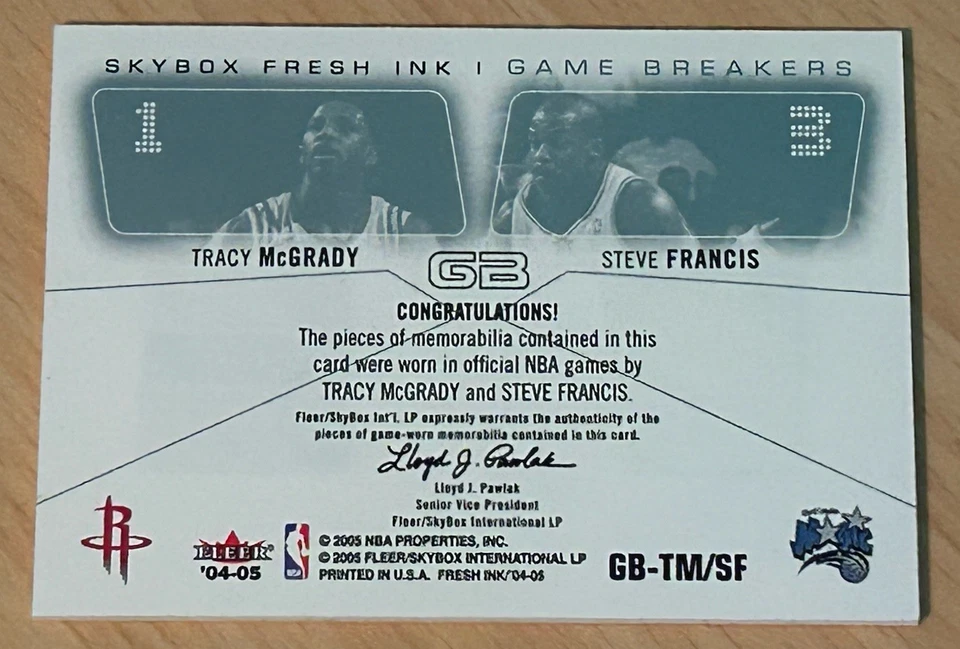 2004-05 Skybox Fresh Ink Tracy McGrady/Steve Francis Game Breakers Dual Patch! - Image 2 of 2