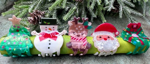 Christmas Holiday Hair Claw Clips Set Santa Snowman Reindeer Tree Lot Acrylic
