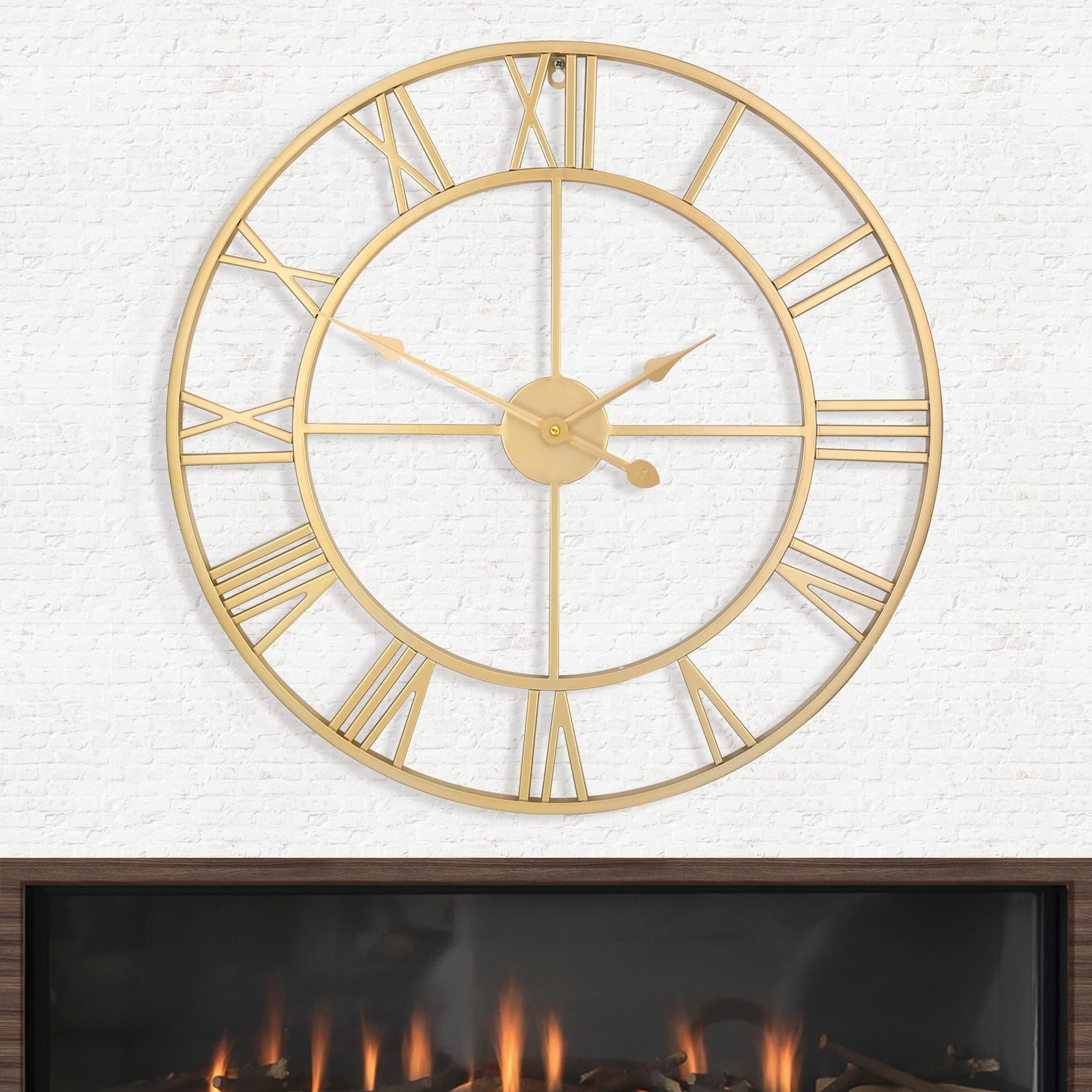 Large Modern Wall Clocks,32" Gold Metal,Rustic,Round,Nearly Silent,Little Tic