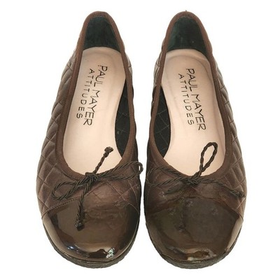 PAUL MAYER ATTITUDES Brown Quilted Nappa Leather Ballet Flats Bow Size 8