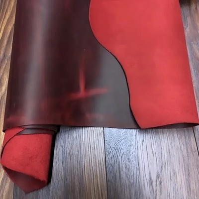 Leather Fabric Wine Red Top Layer Color Changing Retro Oily Handmade Wallet