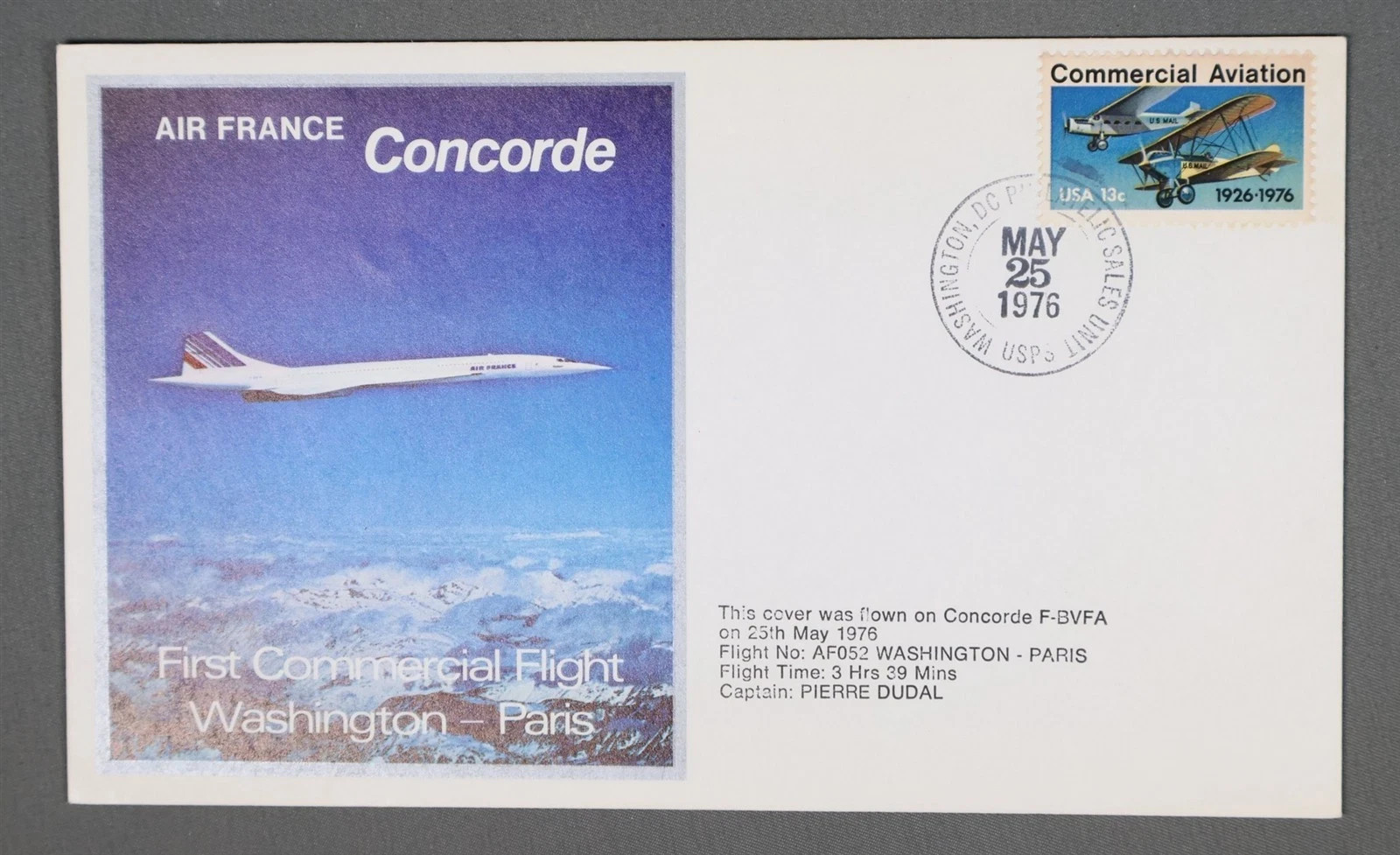 AIR FRANCE Concorde 1976 WASHINGTON DC To PARIS First Flight COVER UNADDR