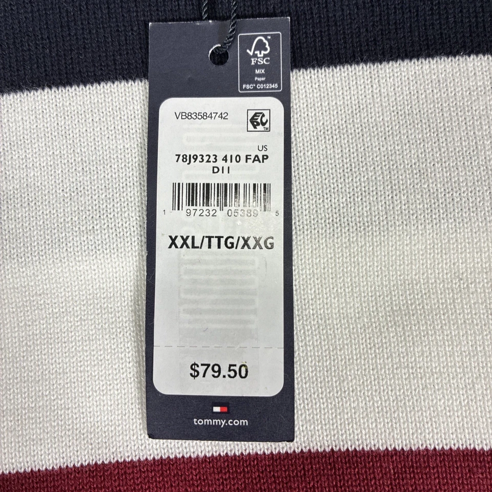 Men's Tommy Hilfiger Striped Crewneck Sweater XXL New Tags Navy White Red - Image 3 of 4