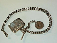 VINTAGE 925 ENGLISH STERLING SILVER MATCH HOLDER CASE W. CHAIN/COIN- BIRMINGHAM