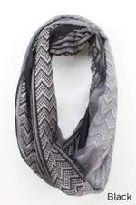 Fashion Two-tone yarn dye chevron Infinity Scarf 2-Circle Wrap Soft Black