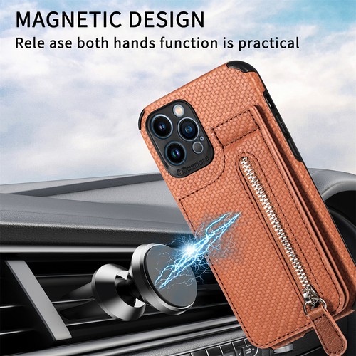 For iPhone 13/12/11 Pro Max/X/8 Magnetic Zipper Kickstand Card Slots Wallet Case - Picture 59 of 71
