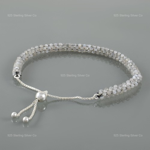 Bracciale madre argento sterling giugno tondo pietra di luna grigia perline fatto a mano - Foto 4 di 6