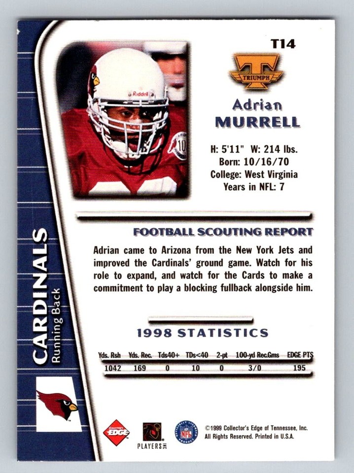 1999 Collector's Edge Triumph Adrian Murrell #T14 Arizona Cardinals | eBay