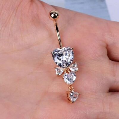 14K Gold FN 2Ct Lab Created Diamond Navel Piercing Barbell Dangle Belly  Button