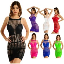 Women's Fishnet Hollow Out See-through Mesh Sleeveless Babydoll Mini Short Dress