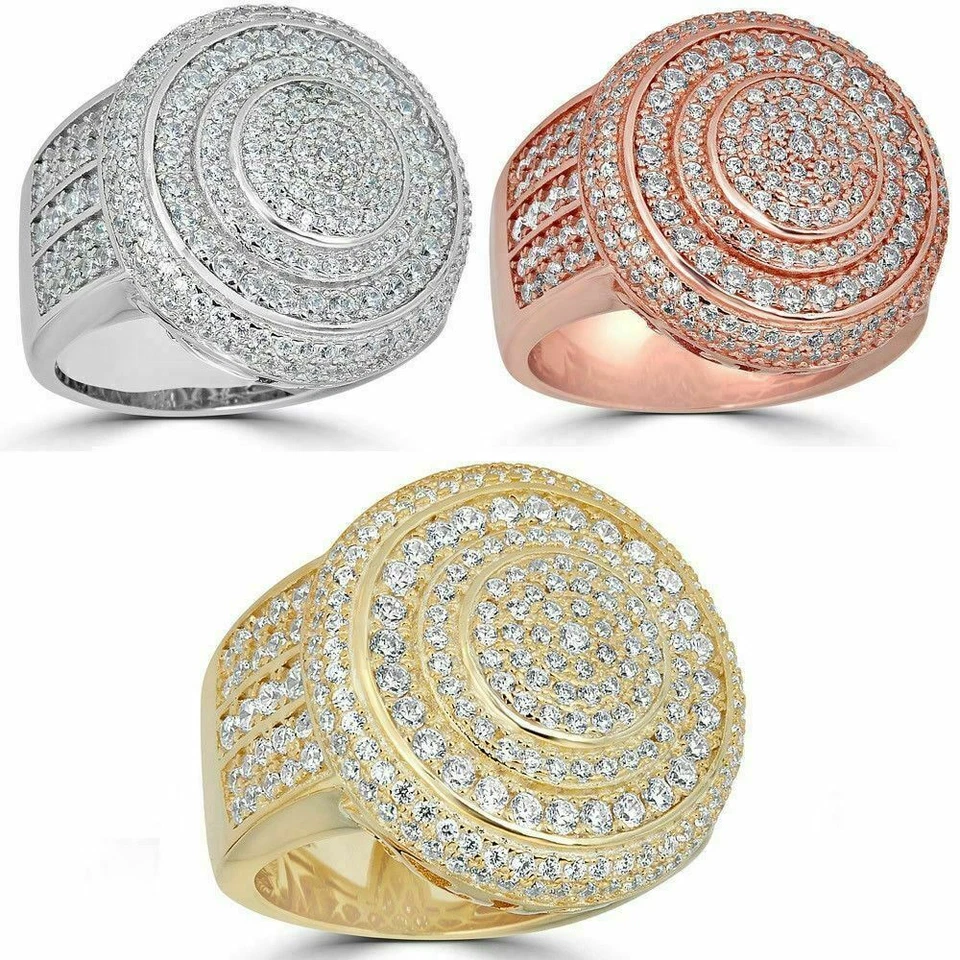 ANILLO MEÑIQUE GRANDE CIRCONITA CÚBICA para hombre de plata 925 maciza chapado en oro de 14 k y rosa